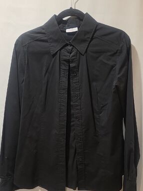 NY & Co. Womens Large Black Cotton Button Down Blouse